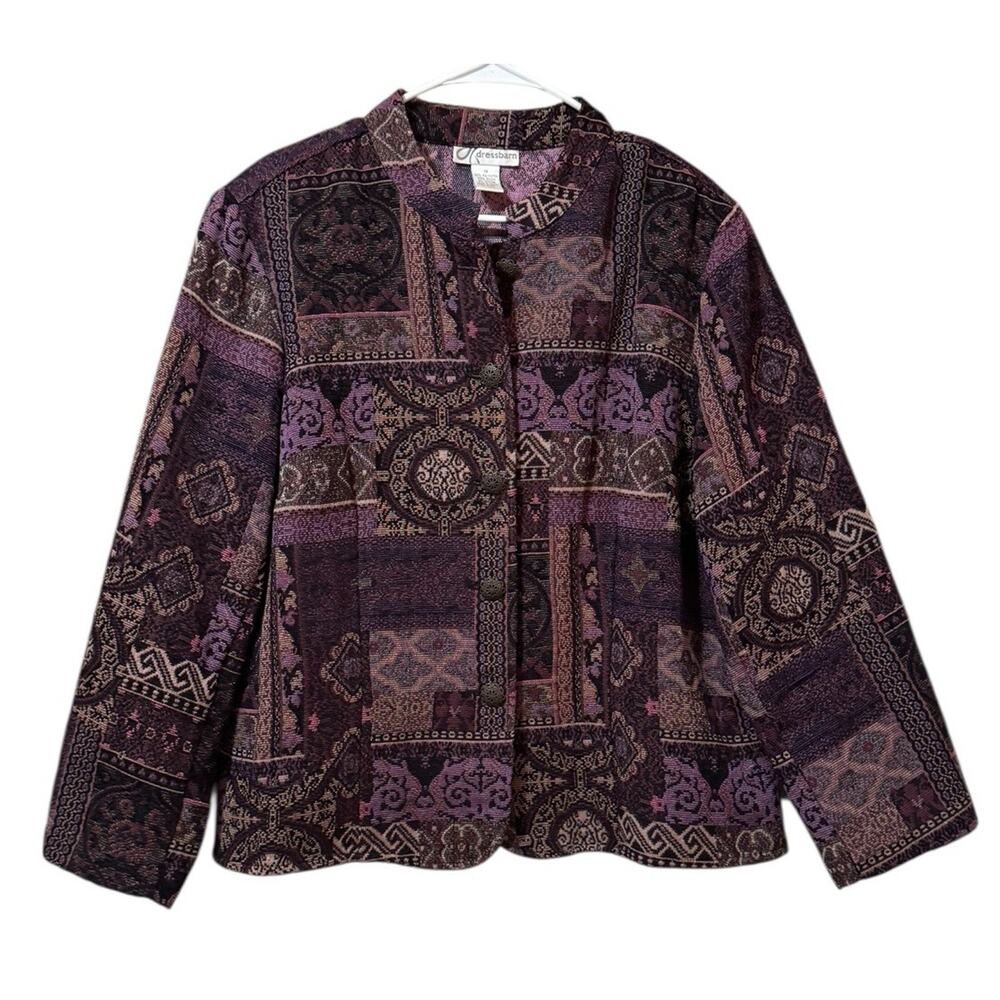 Dressbarn Women Button Down Blazer Tapestry Jacket Size 1X Office Art Career‎